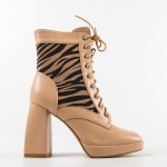 Botine dama cu toc patrat din piele ecologica Crem Tina