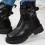 Ghete dama imblanite din piele ecologica PREMIUM Negre Tereza