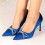 Pantofi dama cu toc subtire din material satinat cu funda decorativa Roz Ozana