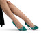 Pantofi dama cu toc subtire din material satinat cu funda decorativa Champagne Ozana
