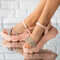 Sandale dama din piele ecologica cu pietre miniaturale Roz  Loida