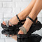 Sandale dama din piele ecologica cu pietre miniaturale Negre Loida