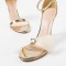Sandale dama cu toc din satin cu funda detasabila Champagne Andia