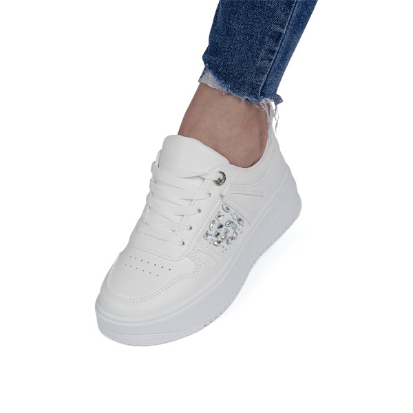 Sneakers dama din piele ecologica cu pietre Albi  Lusinda