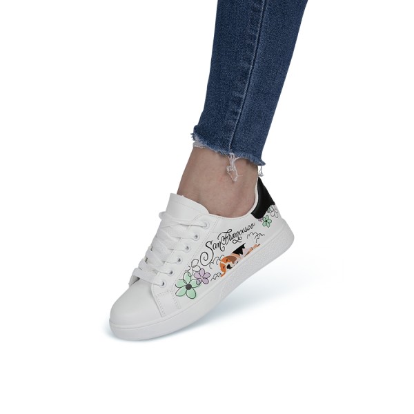 Sneakers dama din piele ecologica cu model pictat Negri Marisa