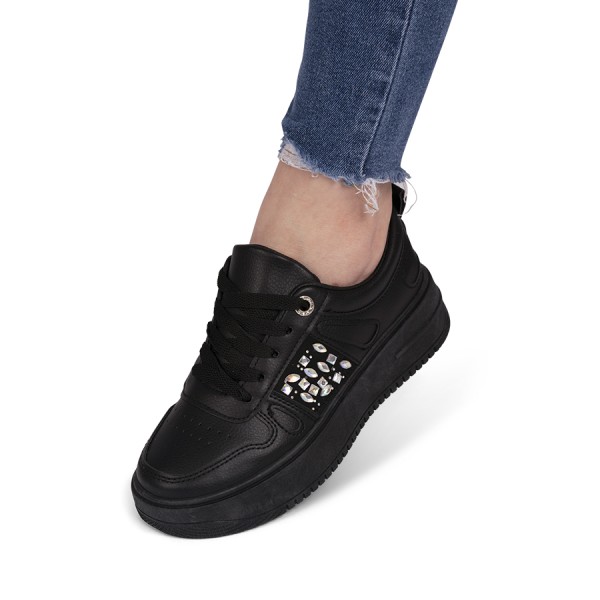 Sneakers dama din piele ecologica cu pietre Negri Lusinda