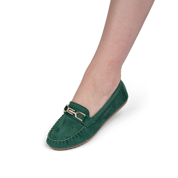 Pantofi dama casual din piele ecologica intoarsa cu accesoriu Verzi Carolina