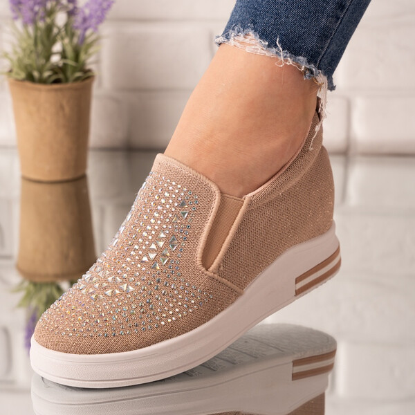 Sneakersi dama din material textil cu pietre Roz Molly
