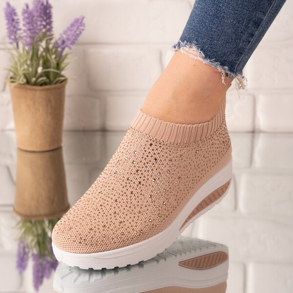 Sneakersi dama din material textil Roz Lanna
