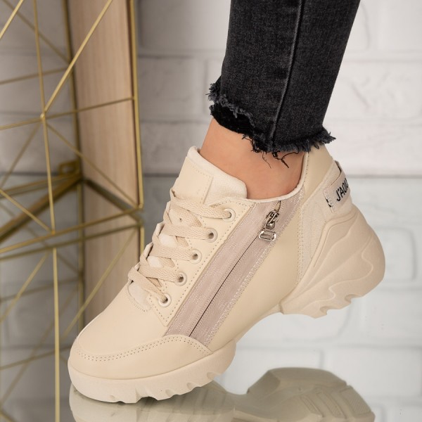 Sneakersi dama din piele ecologica Bej Sheila
