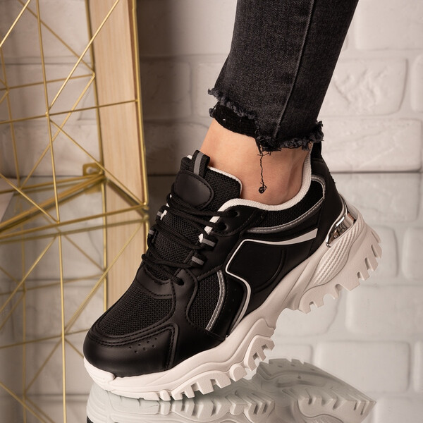 Sneakers dama din piele ecologica Negri Marinela