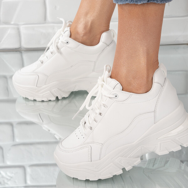 Sneakersi dama inalti din piele ecologica Albi Kris