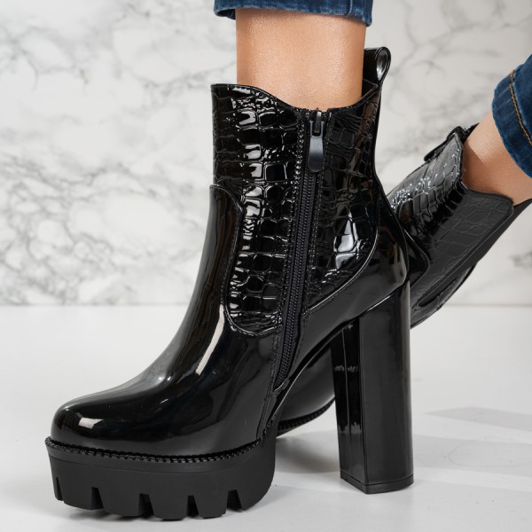 Botine dama din piele ecologica PREMIUM Negre Anelina