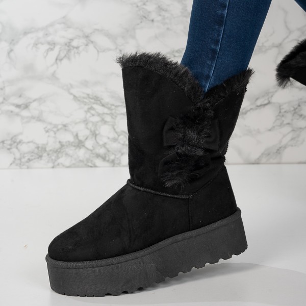 Cizme tip UG Imblanite din Piele Ecologica Intoarsa PREMIUM Negre Ronna