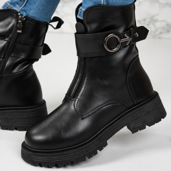 Ghete dama imblanite din piele ecologica PREMIUM Negre Tereza