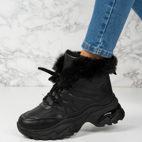 Ghete dama imblanite din piele ecologica PREMIUM Negre Mona