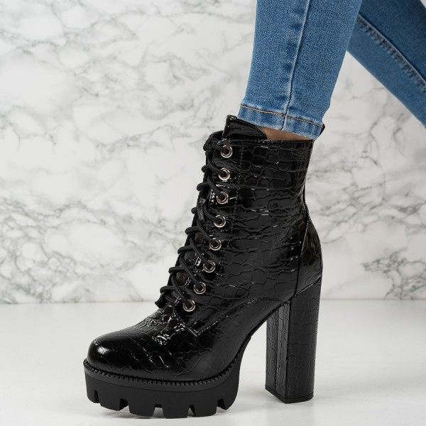 Ghete dama din piele ecologica lucioasa PREMIUM Negre Natasha