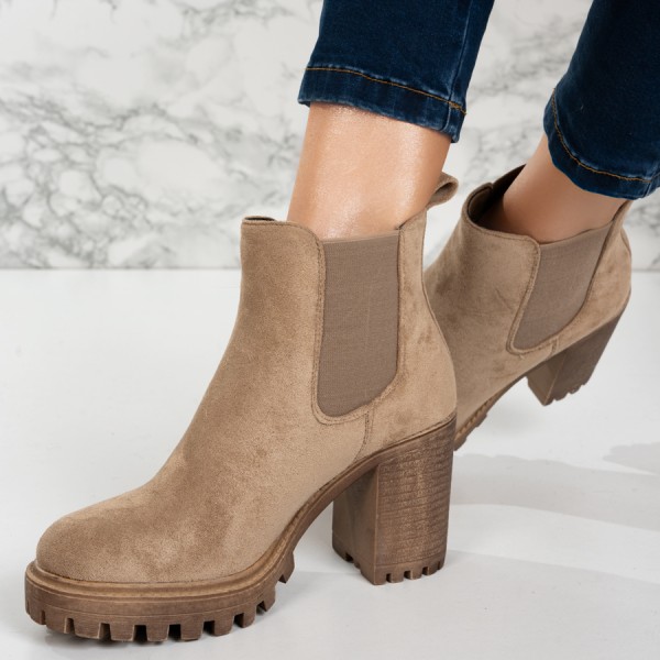 Botine dama imblanite din piele ecologica intoarsa PREMIUM Bej Kitty