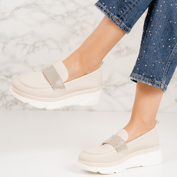 Pantofi dama casual din piele ecologica Bej Yime