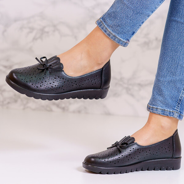 Pantofi dama casual din piele ecologica Negri Ilya