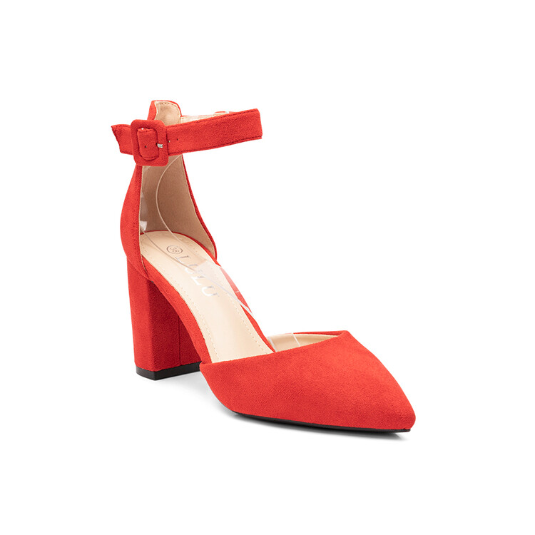 Pantofi dama din piele ecologica intoarsa cu toc patrat Rosii Verona