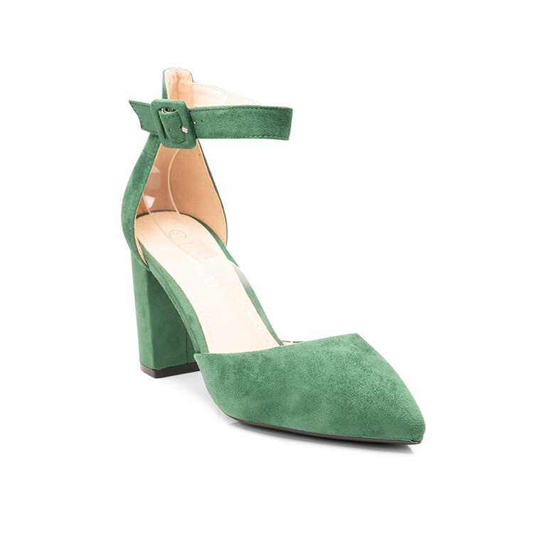 Pantofi dama din piele ecologica intoarsa cu toc patrat Verzi Verona