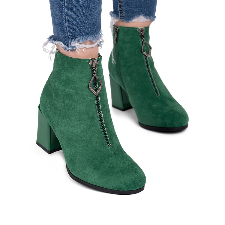 Botine dama cu toc patrat din piele ecologica intoarsa Verzi Raluca