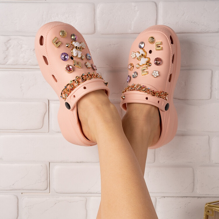 Papuci dama cu accesorii colorate Roz Bambina