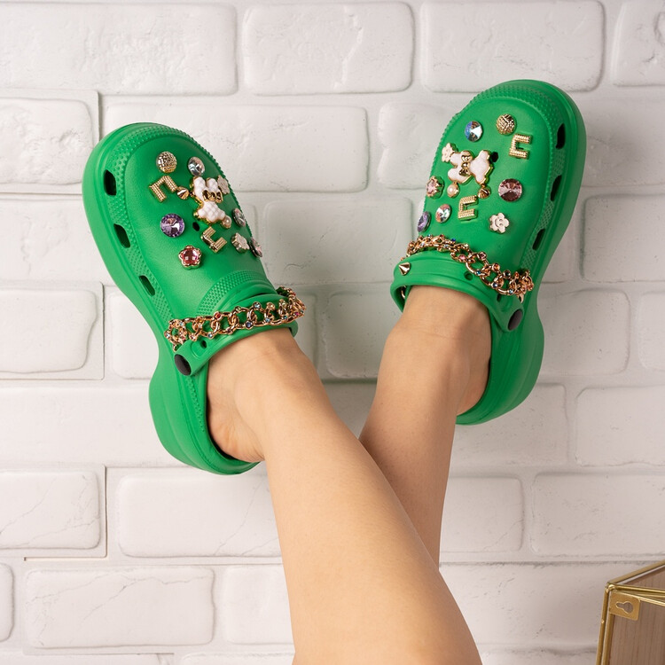 Papuci dama cu accesorii colorate Verzi Bambina