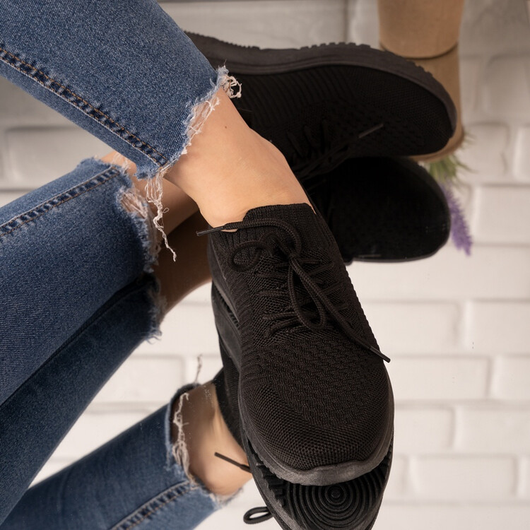 Sneakersi dama din material textil Negru Gia