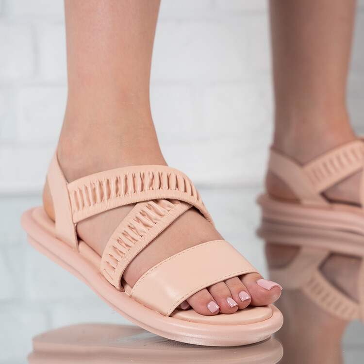 Sandale dama din piele ecologica perforate Roz Galina