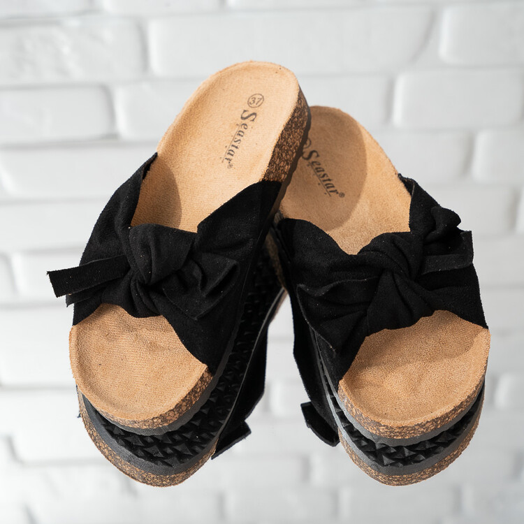 Papuci dama din material textil Negri Iunona