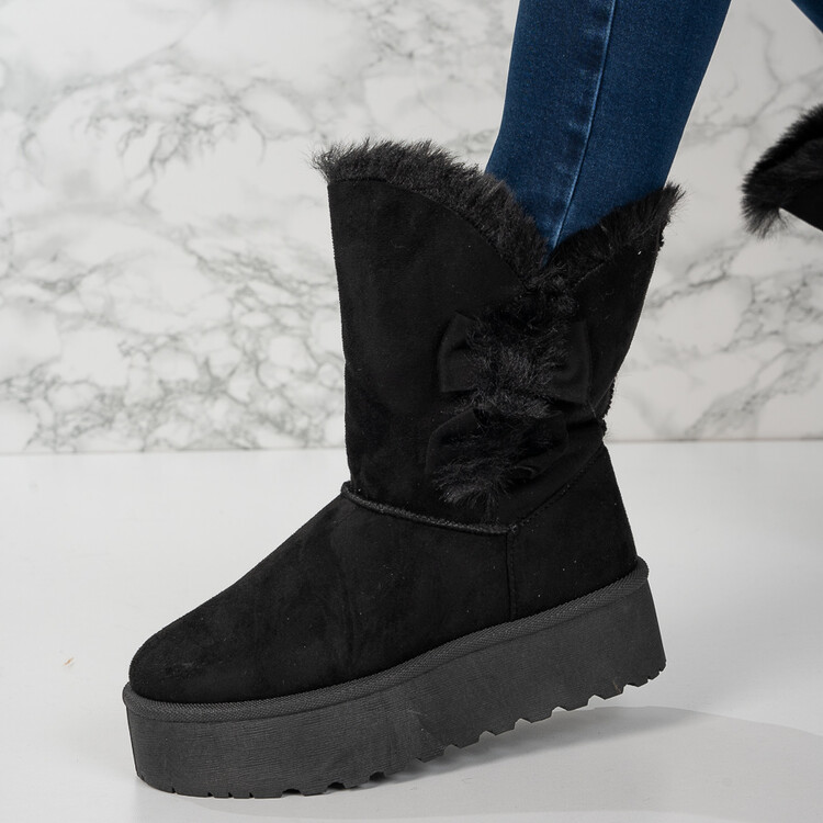 Cizme tip UG Imblanite din Piele Ecologica Intoarsa PREMIUM Negre Ronna