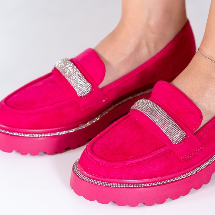 Pantofi dama casual din piele ecologica intoarsa Fucsia Markia