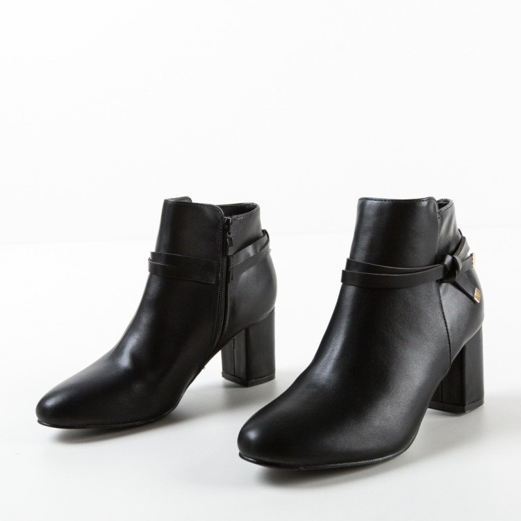 Botine dama cu toc patrat din piele ecologica Negre Cindy