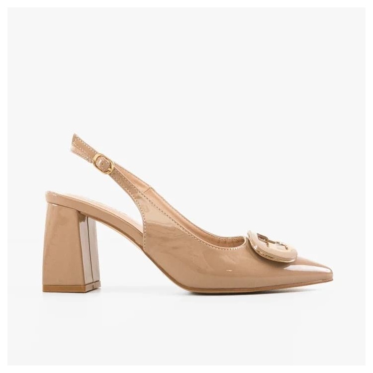 Pantofi dama casual din piele ecologica lacuita cu brosa INDORA