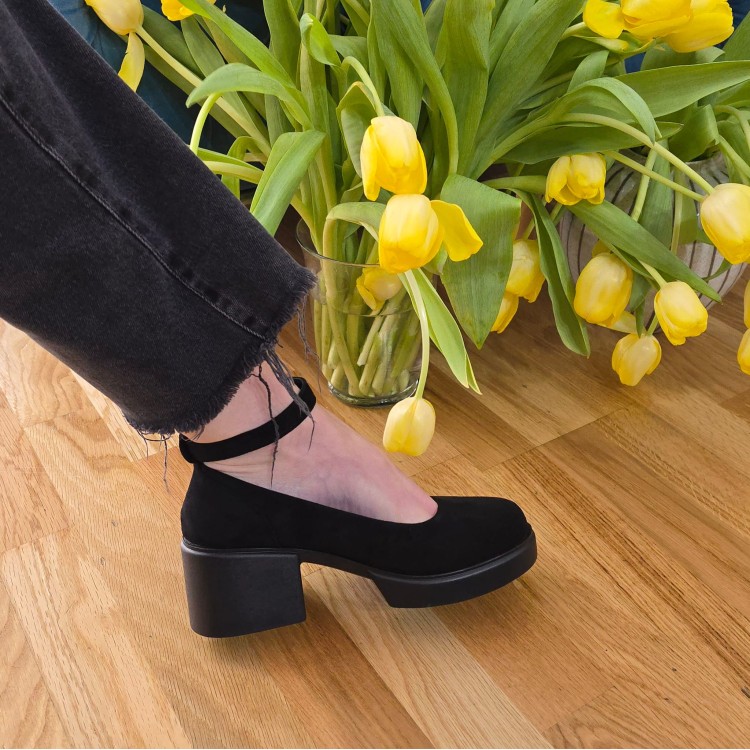 Pantofi dama casual din piele ecologica intoarsa Negri Keoni